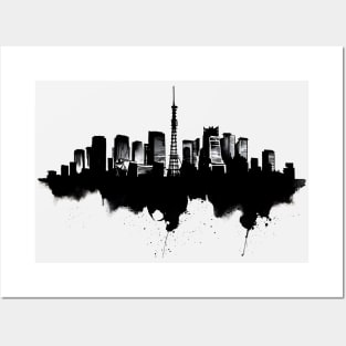 Tokyo cityscape japanese ink art sumi e Posters and Art